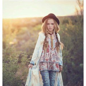 $58 Jak & Peppar 12 Mustard Pie Desert Sky Babydoll Tank Boho Chic Top Shirt